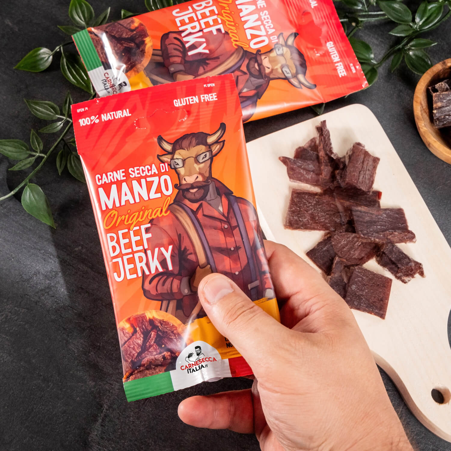 Carne secca di manzo 25g carneseccaitalia.it carne essiccata alto contenuto proteico chips italiane