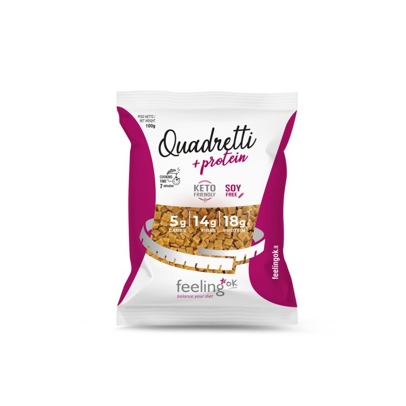 Quadretti +Protein 100g - Pasta Proteica a Basso Contenuto di Carboidrati Feelingok