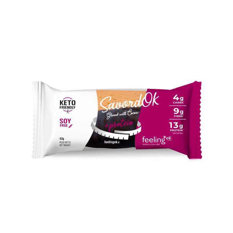 SavordOk Glassato al Cacao savoiardo - Snack Proteico Senza Zuccheri Aggiunti Feelingok