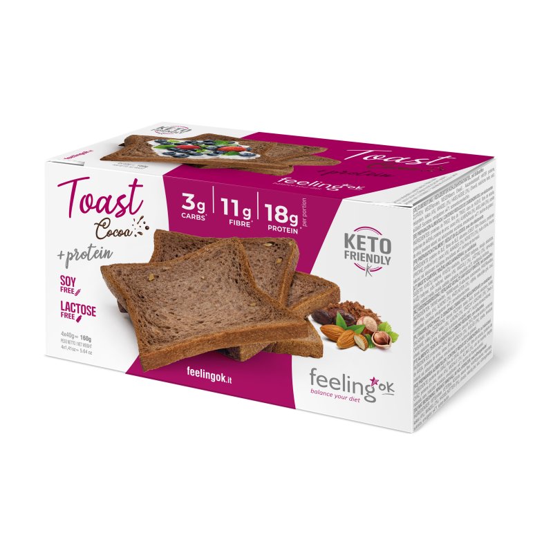Toast +Protein Gusto Cacao - Fette Biscottate Proteiche a Basso Contenuto di Carboidrati Feelingok