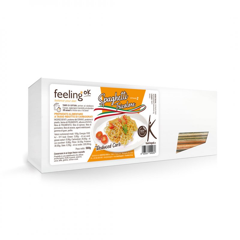 SPAGHETTI TRICOLORE REDUCED CARB - Pasta proteica, low carb e ricca di fibre
