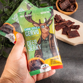 Carne secca di cervo 25g carneseccaitalia.it carne essiccata alto contenuto proteico chips italiane