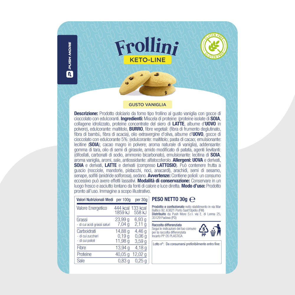 FROLLINI VANIGLIA CON GOCCE DI CIOCCOLATO - Biscotti Proteici, Low Carb e Senza Glutine