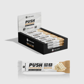 Push Protein Bar barretta proteica low carb 25 grammi di proteine PUSH MORE scatola da 24 barrette gusto cioccolato bianco