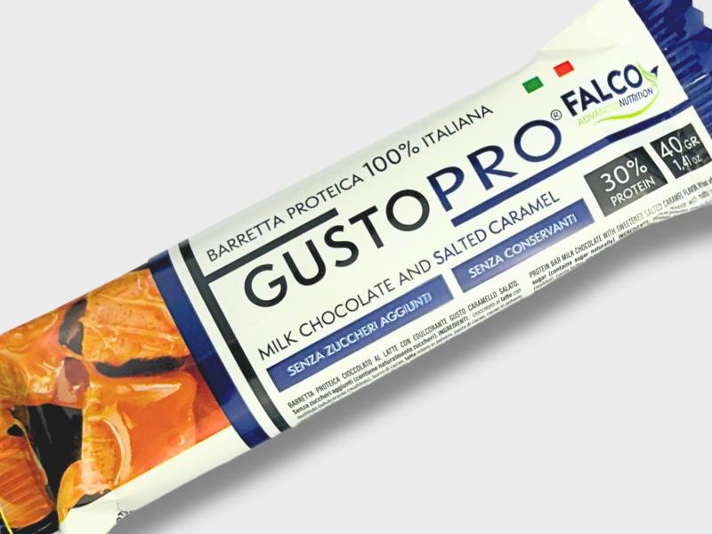 GustoPro - Barretta proteica senza zuccheri 1 barretta (40 g) Caramello salato - Push More Barretta proteica Falco food