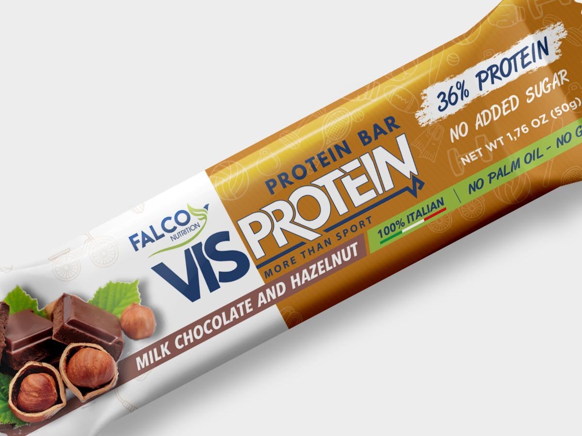 Foto di Vis Protein - Barretta proteica 1 barretta (50 g) Cioccolato al latte e nocciola - Push More Barretta proteica Falco Food