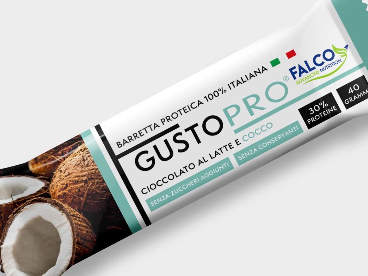 GustoPro - Barretta proteica senza zuccheri 1 barretta (40 g) Cocco - Push More Barretta proteica Falco food