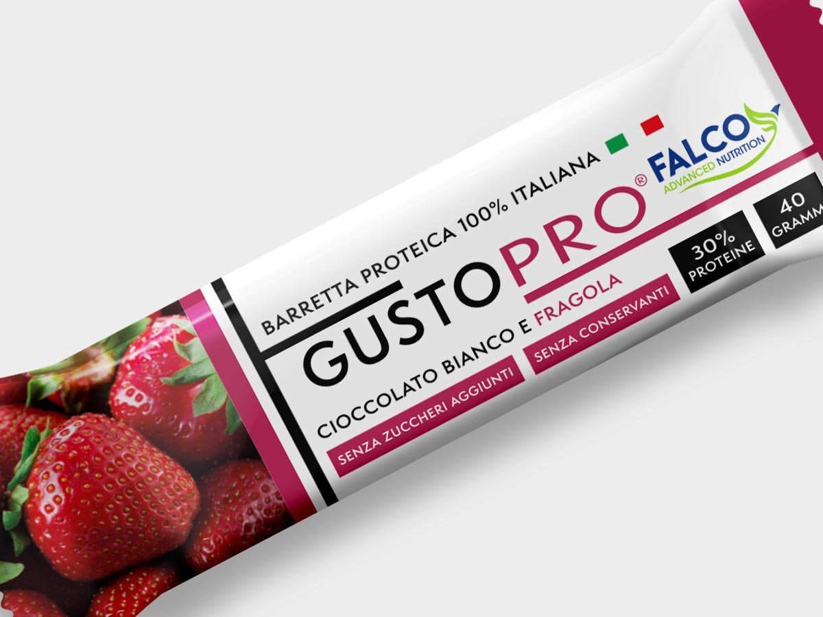 GustoPro - Barretta proteica senza zuccheri 1 barretta (40 g) Fragola - Push More Barretta proteica Falco food