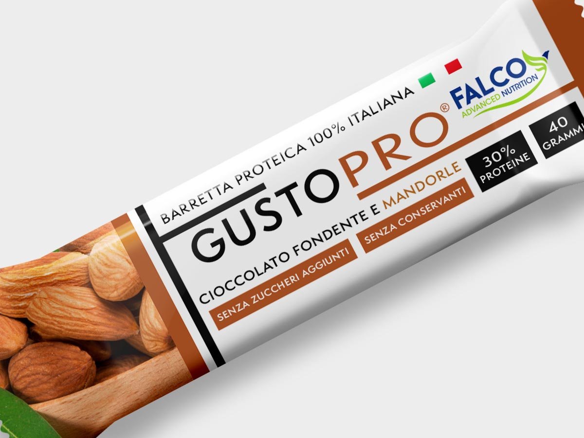 GustoPro - Barretta proteica senza zuccheri 1 barretta (40 g) Mandorla - Push More Barretta proteica Falco food