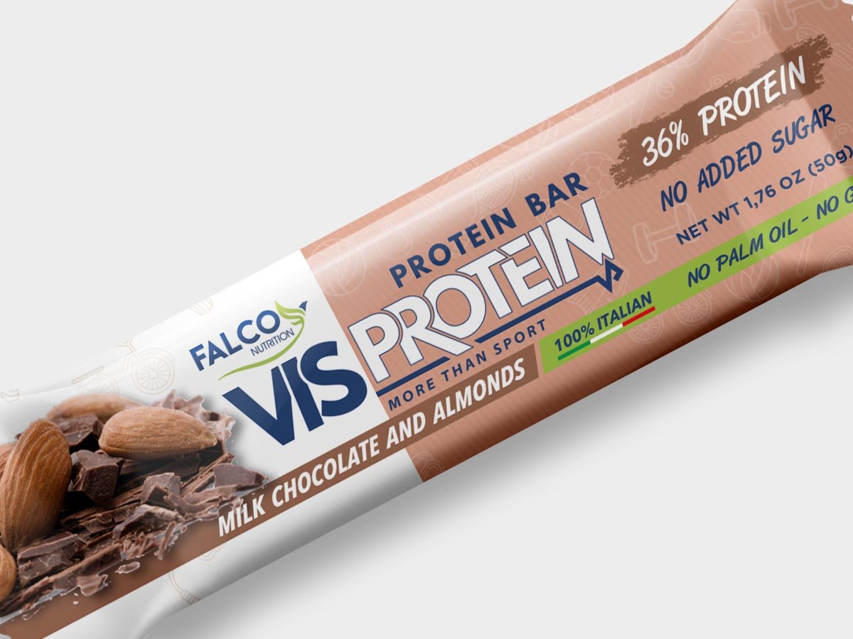 Foto di Vis Protein - Barretta proteica 1 barretta (50 g) Cioccolato al latte e mandorla - Push More Barretta proteica Falco Food