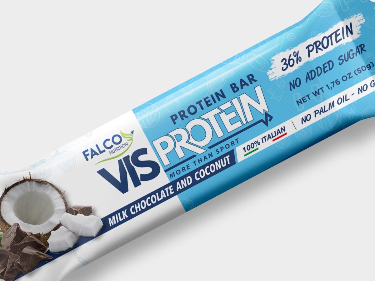 Foto di Vis Protein - Barretta proteica 1 barretta (50 g) Cioccolato al latte e cocco - Push More Barretta proteica Falco Food