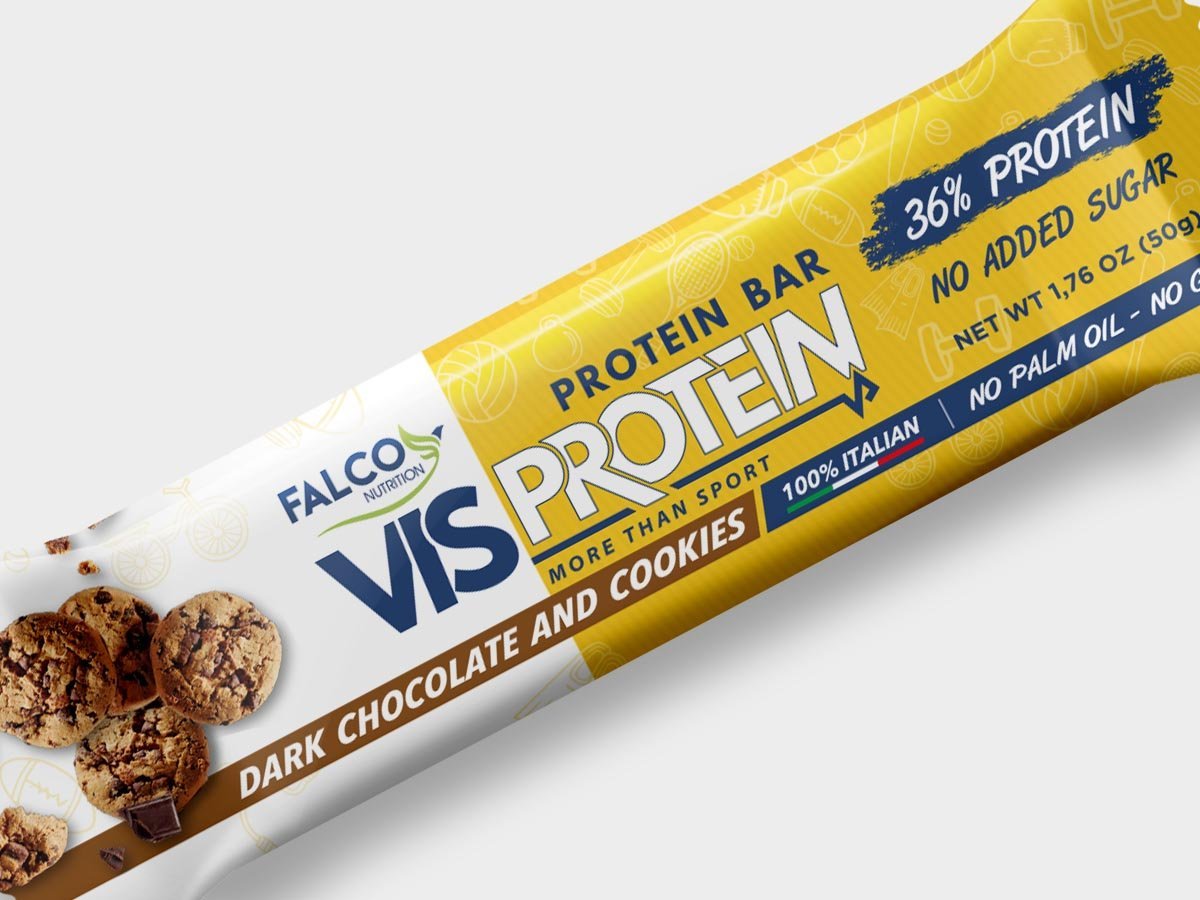 Foto di Vis Protein - Barretta proteica 1 barretta (50 g) Cioccolato fondente e cookies - Push More Barretta proteica Falco Food